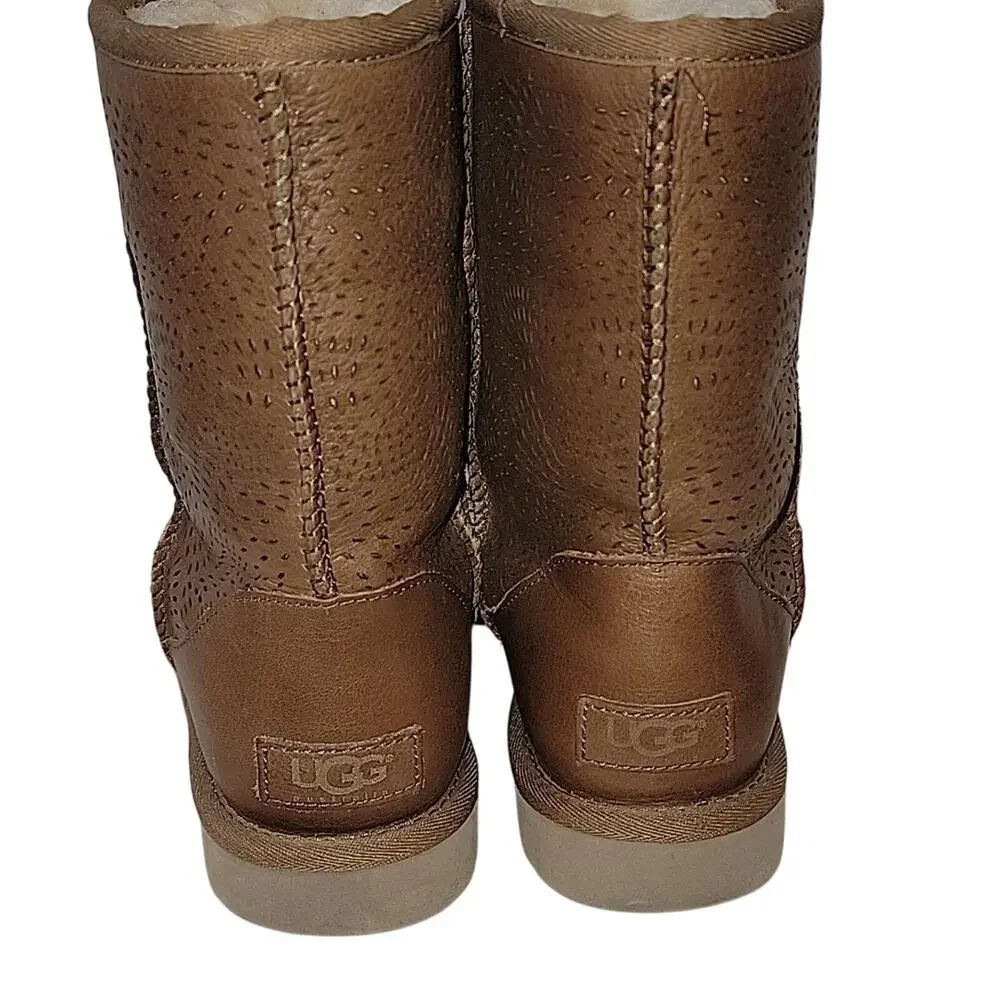 Ugg Triana Seaweed Perforated Leather Shearling Boots, 7